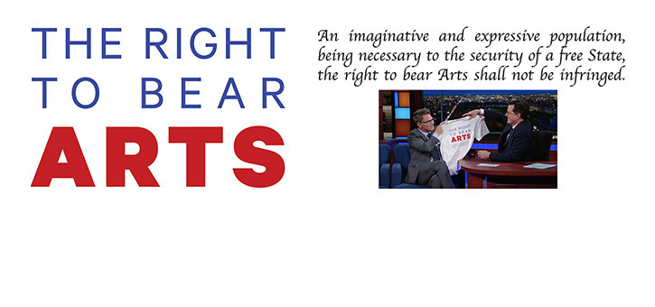 <span class='title'>Right To Bear Arts</span><span>The Creative Coalition’s Right to Bear Arts campaign is a call for the right to maintain an imaginative and expressive population. For more information and to find out how you can get your very own t-shirt <a href='http://thecreativecoalition.org/2016/11/22/right-to-bear-arts/' target='_blank'>click HERE</a> to link to our Right To Bear Arts page.</a>